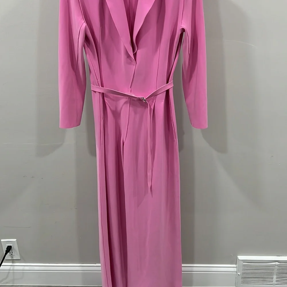 Norma Kamali Single Breasted Straight Leg Jumpsuit in Candy Pink - Picture 5 of 11